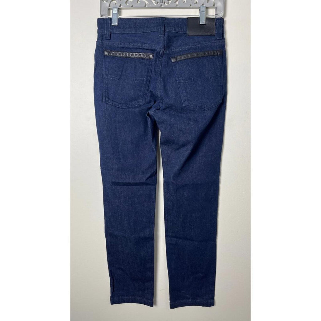 SALVATORE FERRAGAMO DARK NAVY CROPPED DENIM JEANS back view featuring premium denim and stylish design.