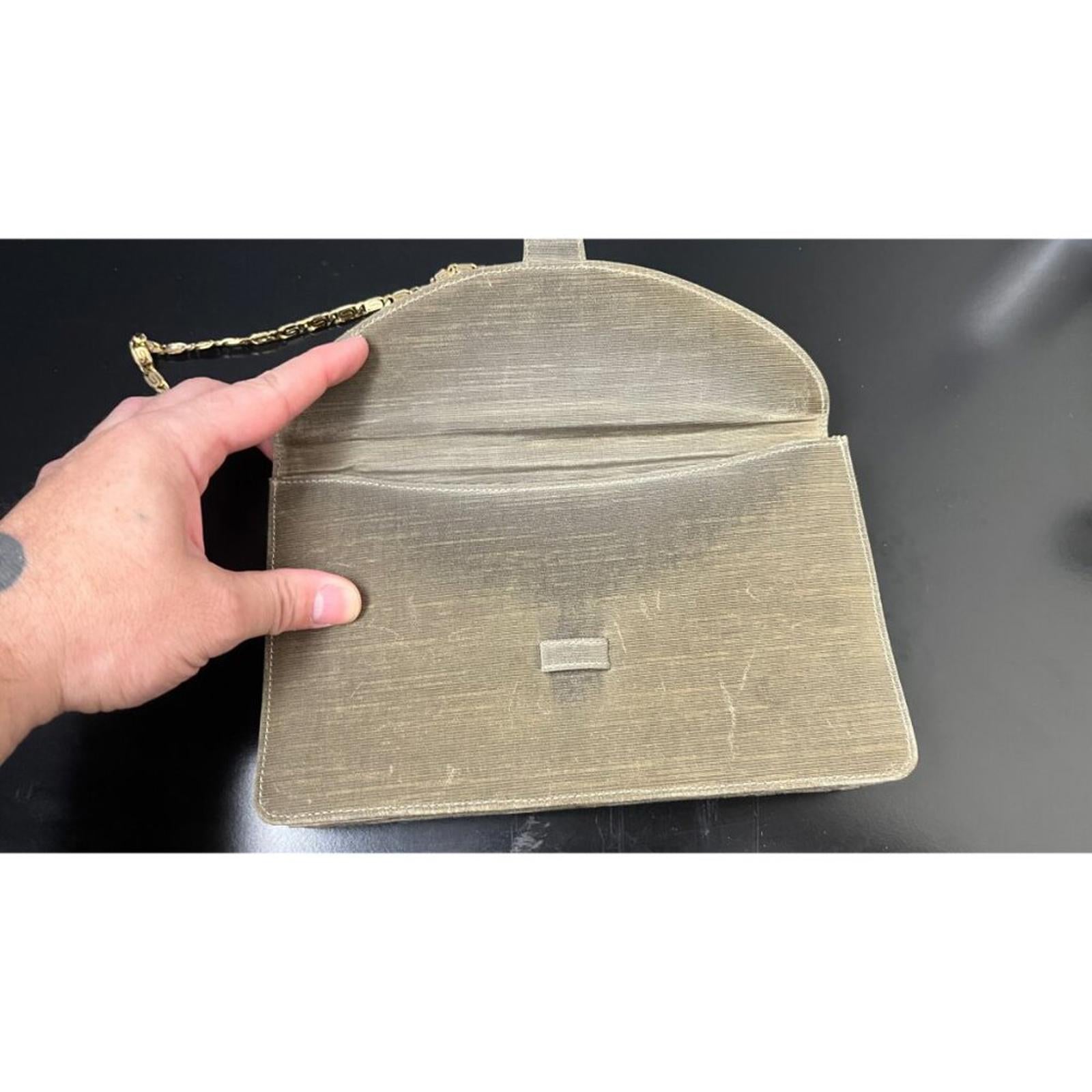 GIORGIO ARMANI OLIVE GOLD CHAIN EVENING ENVELOPE BAG