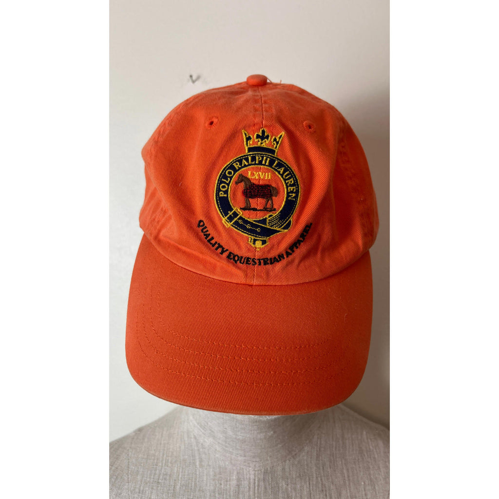 VINTAGE Polo Ralph Lauren orange Hat 90s Equestrian ApparelVINTAGE
