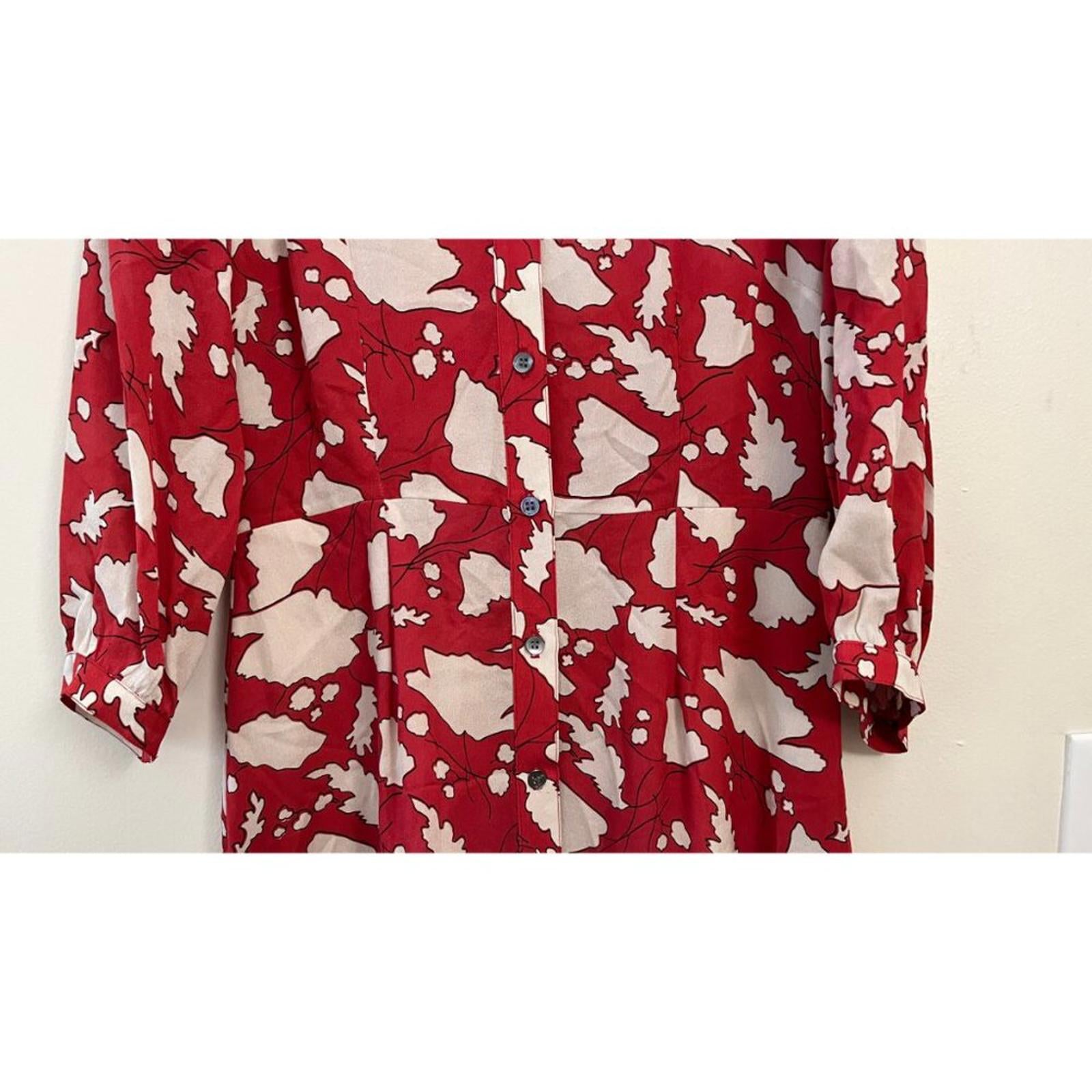 RAQUEL ALLEGRA RED LEAF PRINT DRESS S