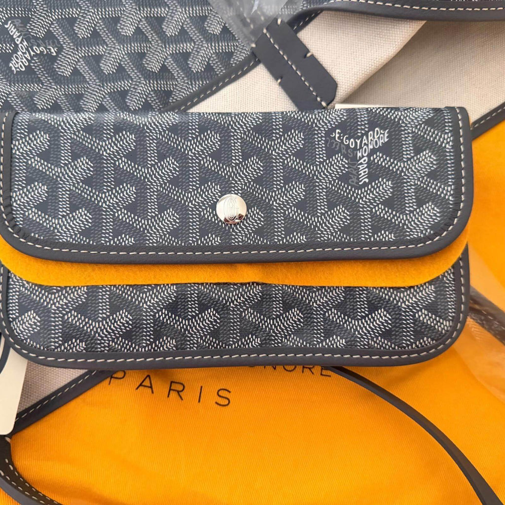 Goyard St. Louis bag GM- Goyardine displayed with yellow and gray pattern, showcasing its pristine condition and authenticity.