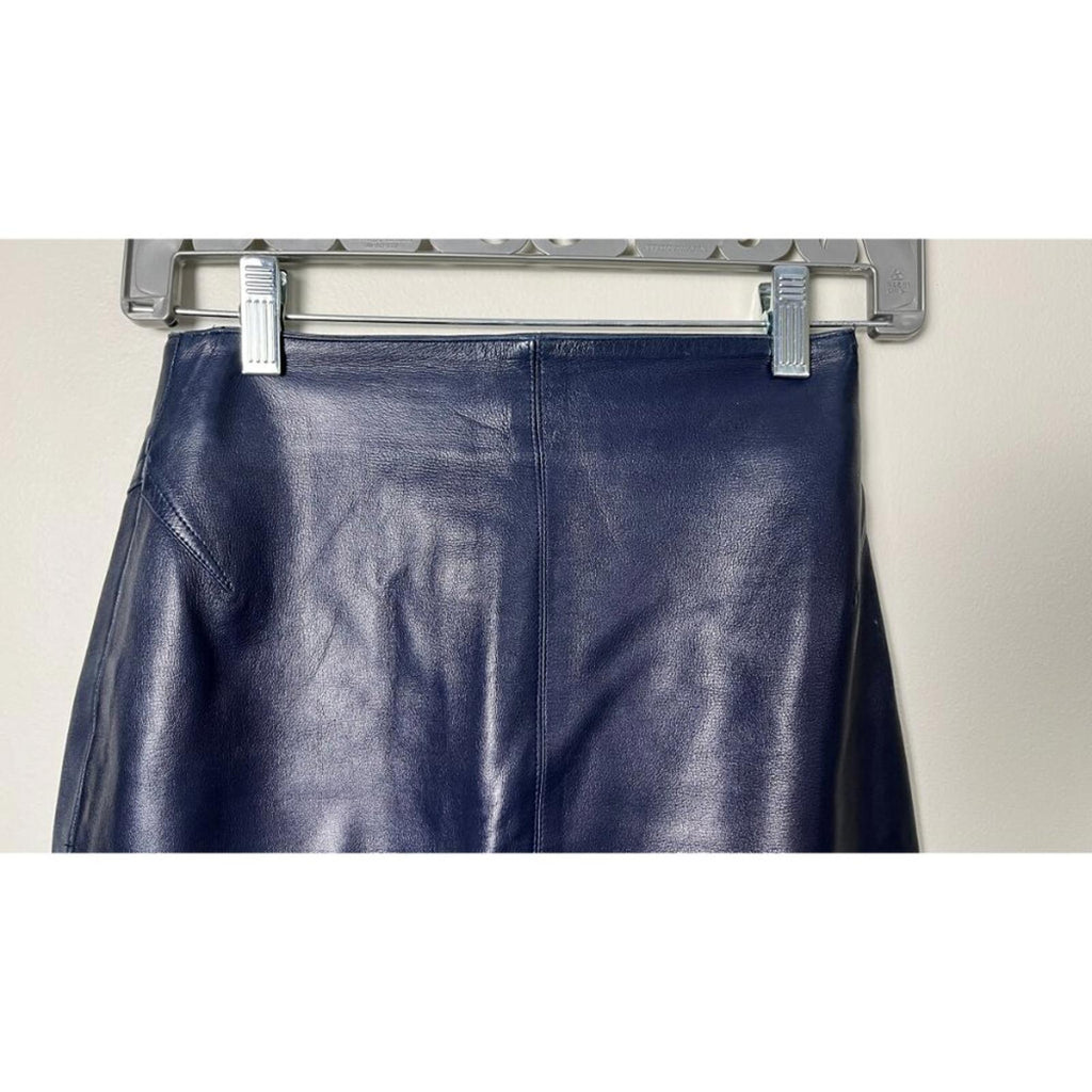 CLAUDE MONTANA LEATHER RIBBED HEM PUNK 80'S MINI SKIRT 24
