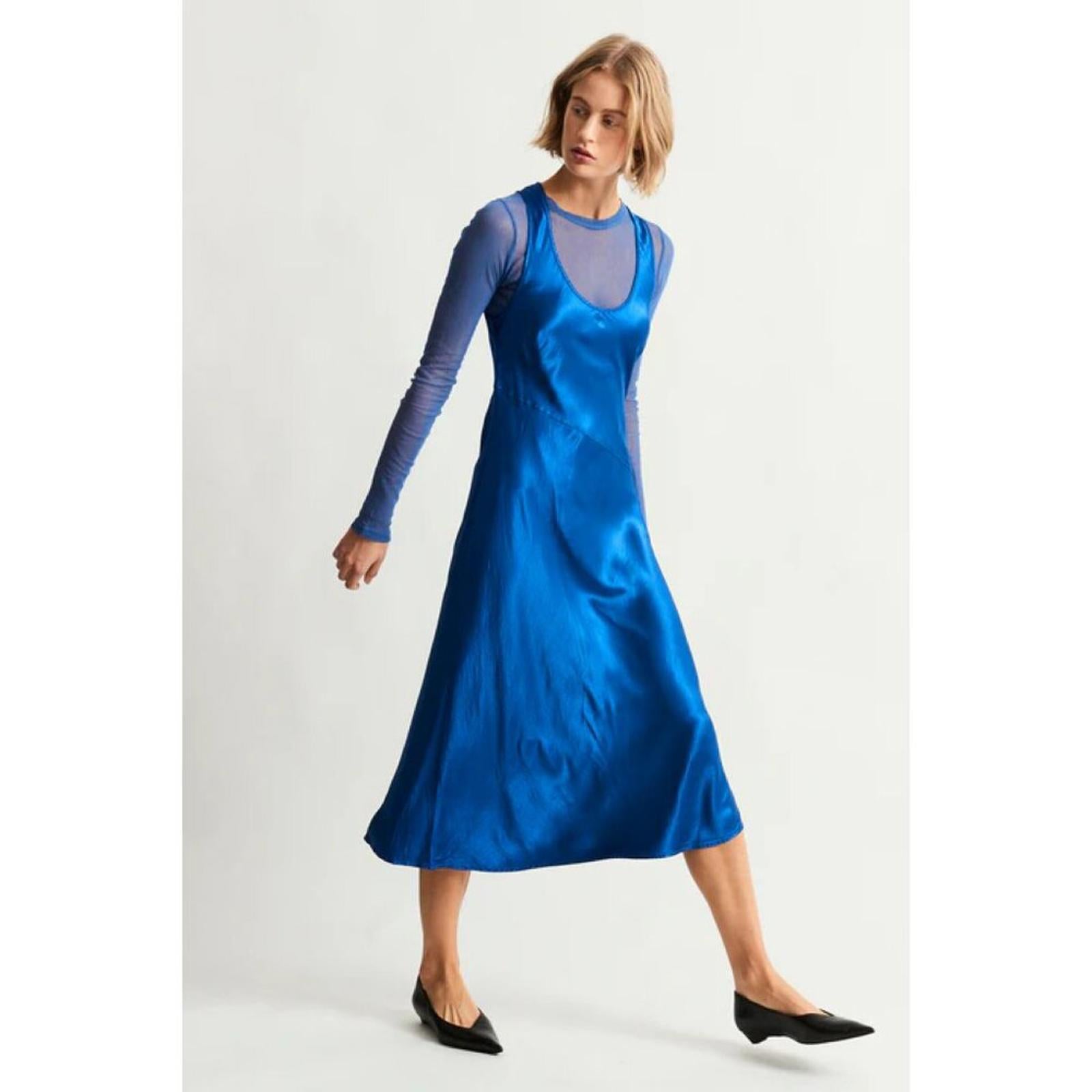 RAQUEL ALLEGRA VALENTINA LAPIS BLUE SLIP EVENING GOWN DRESS S