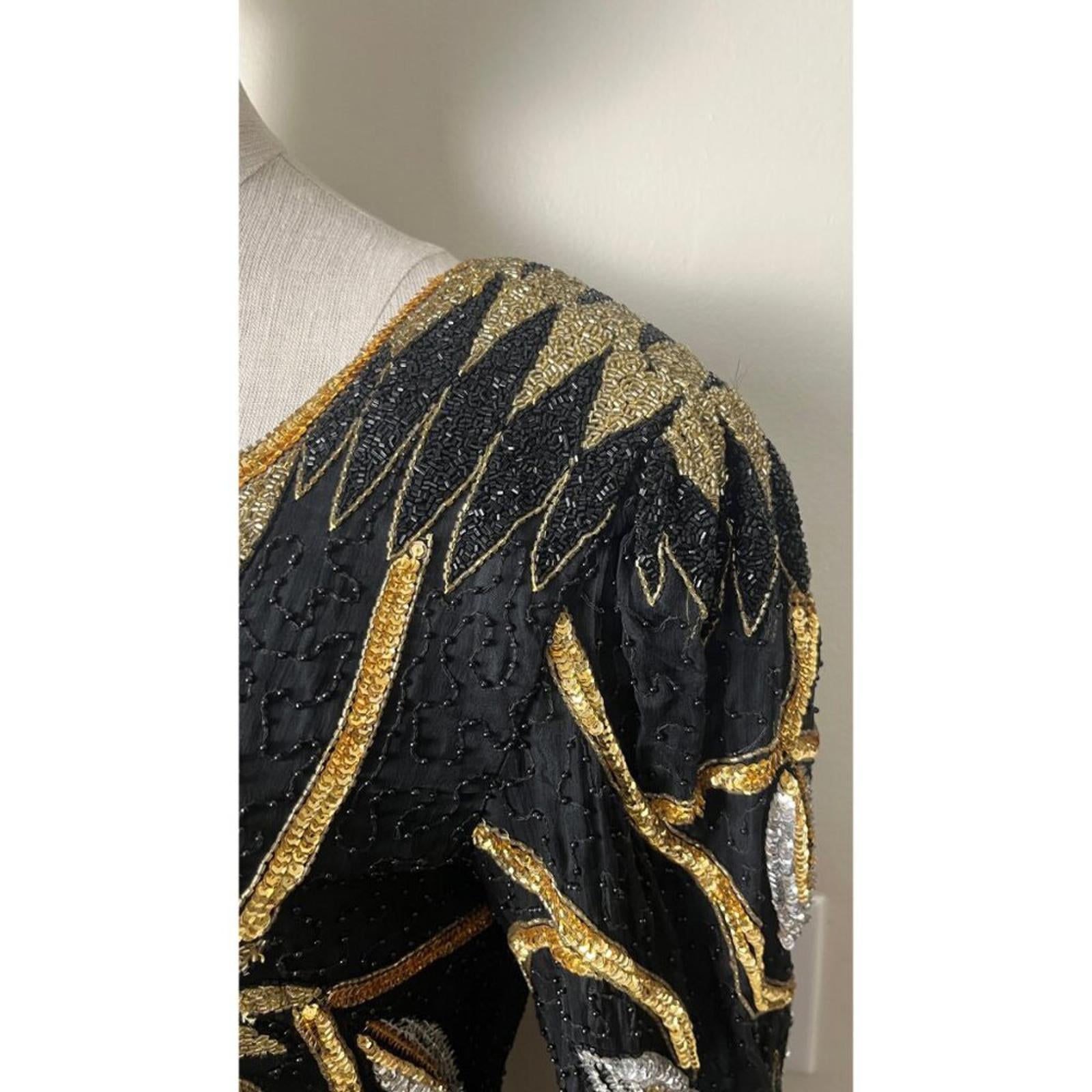 VINTAGE MANNEQUIN BEADED SEQUIN 80'S GLAM DRESS M