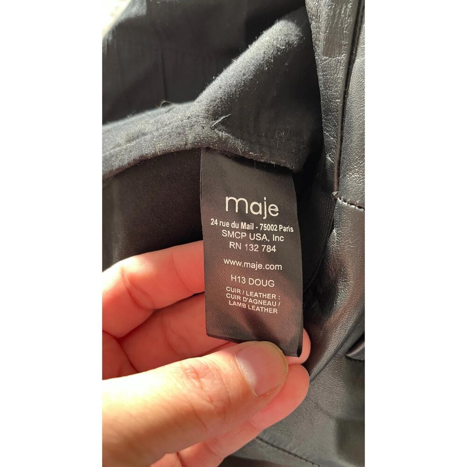 MAJE LAMBSKIN LEATHER BIKER SHORTS label showing care instructions and details in great condition