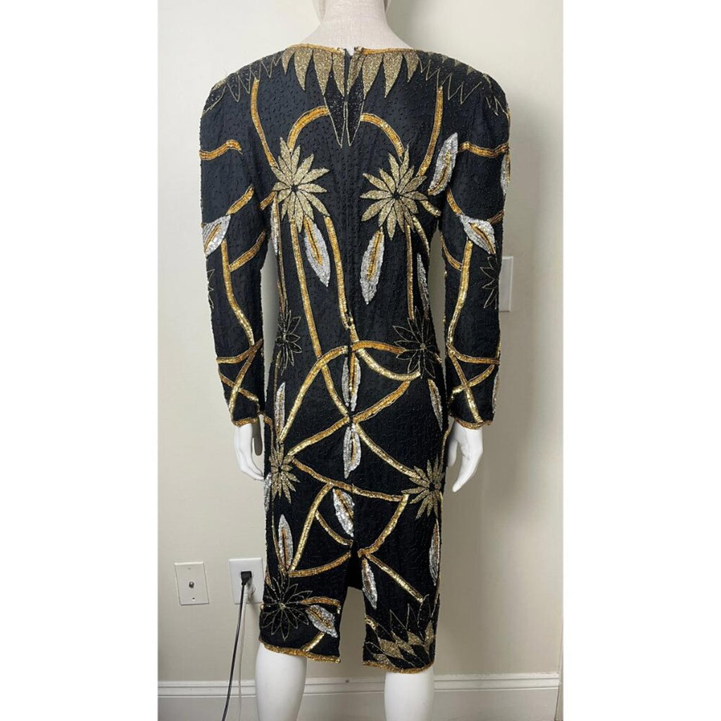 VINTAGE MANNEQUIN BEADED SEQUIN 80'S GLAM DRESS MVINTAGE