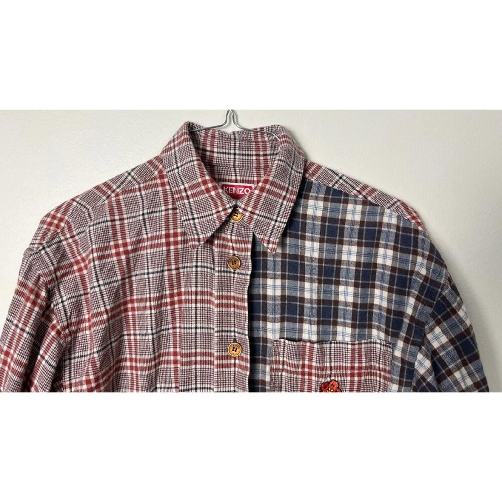KENZO PARIS X NIGO 2 TONE PLAID OVERSIZED SHIRT S
