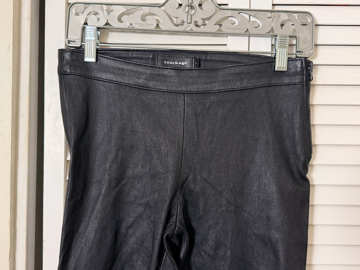 MACKAGE NAVI-Z LAMBSKIN LEATHER PLONGE SUPER SKINNY PANTS 6