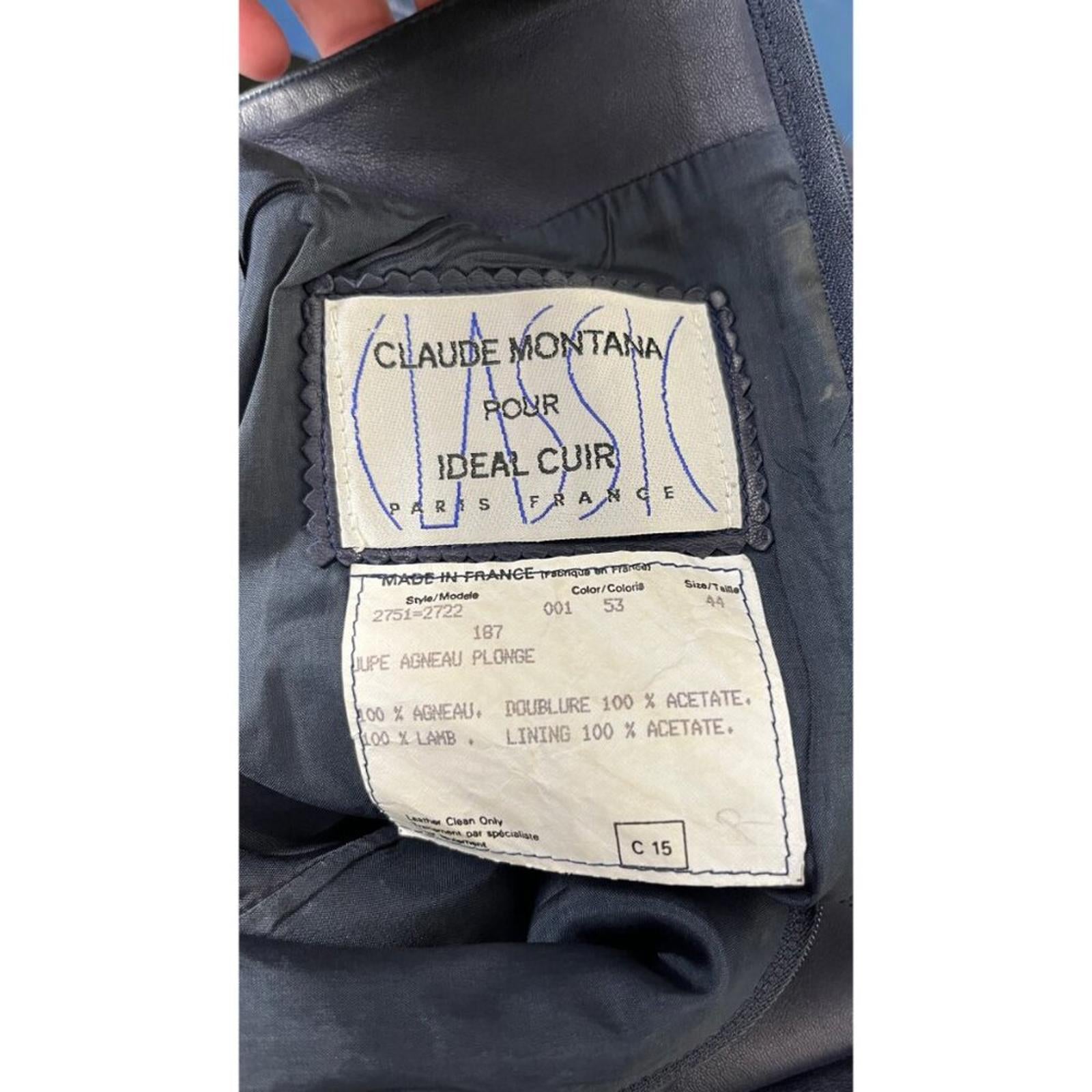 CLAUDE MONTANA LEATHER RIBBED HEM PUNK 80'S MINI SKIRT 24