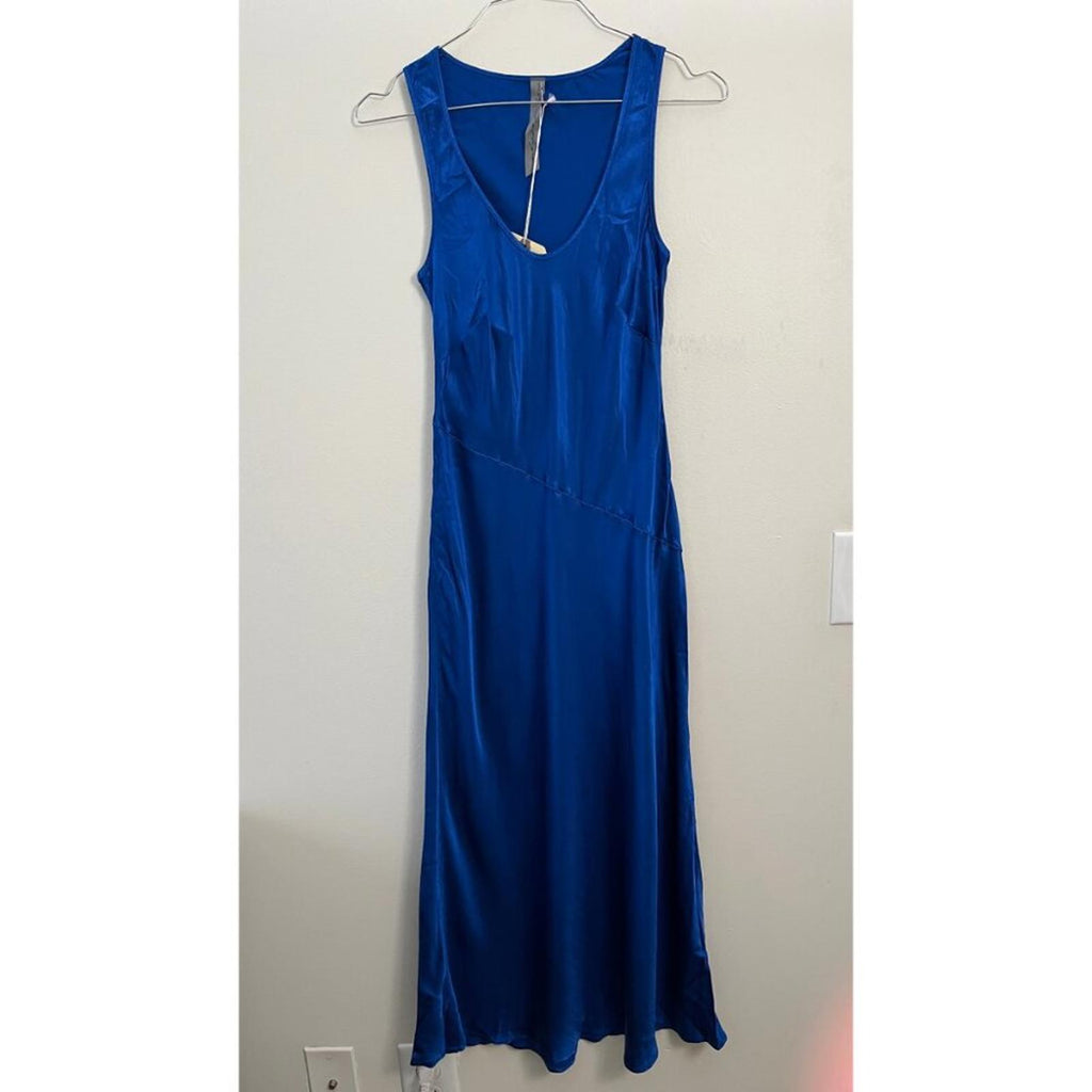 RAQUEL ALLEGRA VALENTINA LAPIS BLUE SLIP EVENING GOWN DRESS S