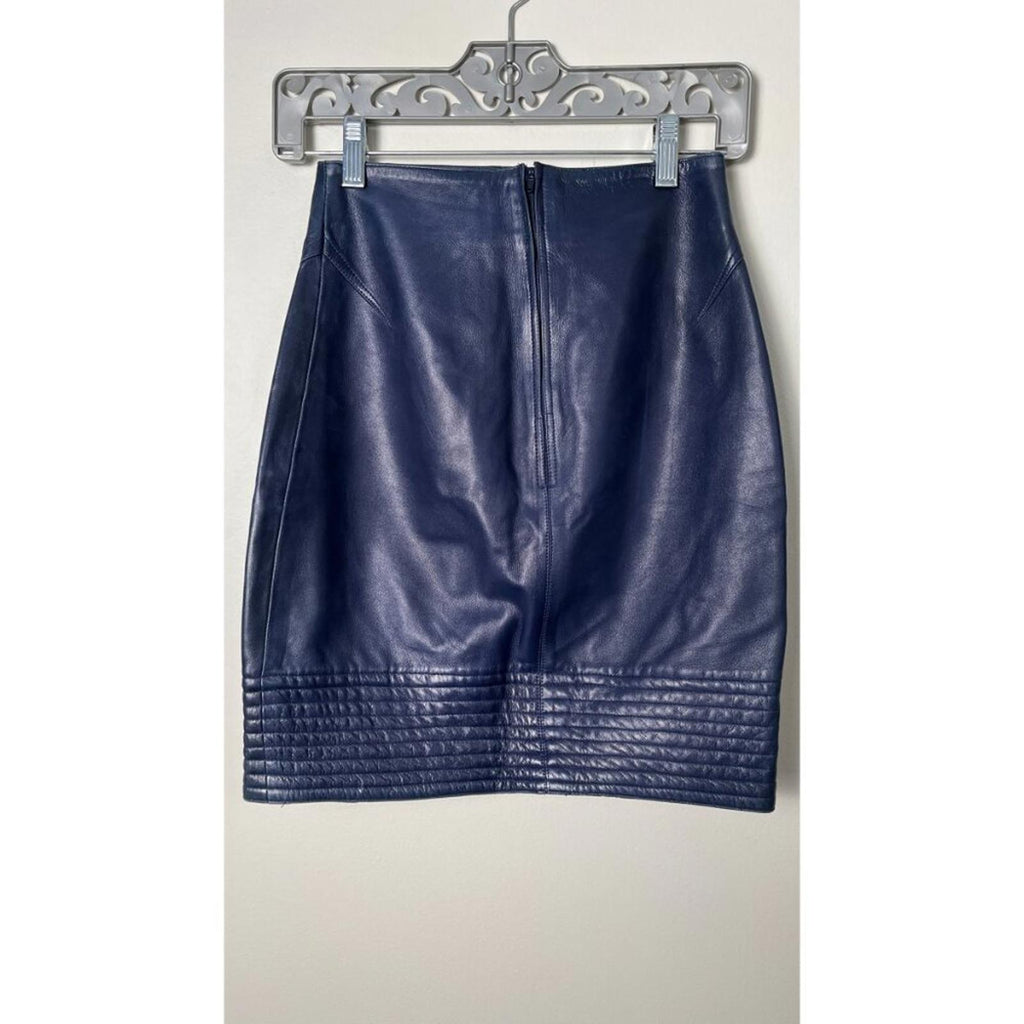 CLAUDE MONTANA LEATHER RIBBED HEM PUNK 80'S MINI SKIRT 24