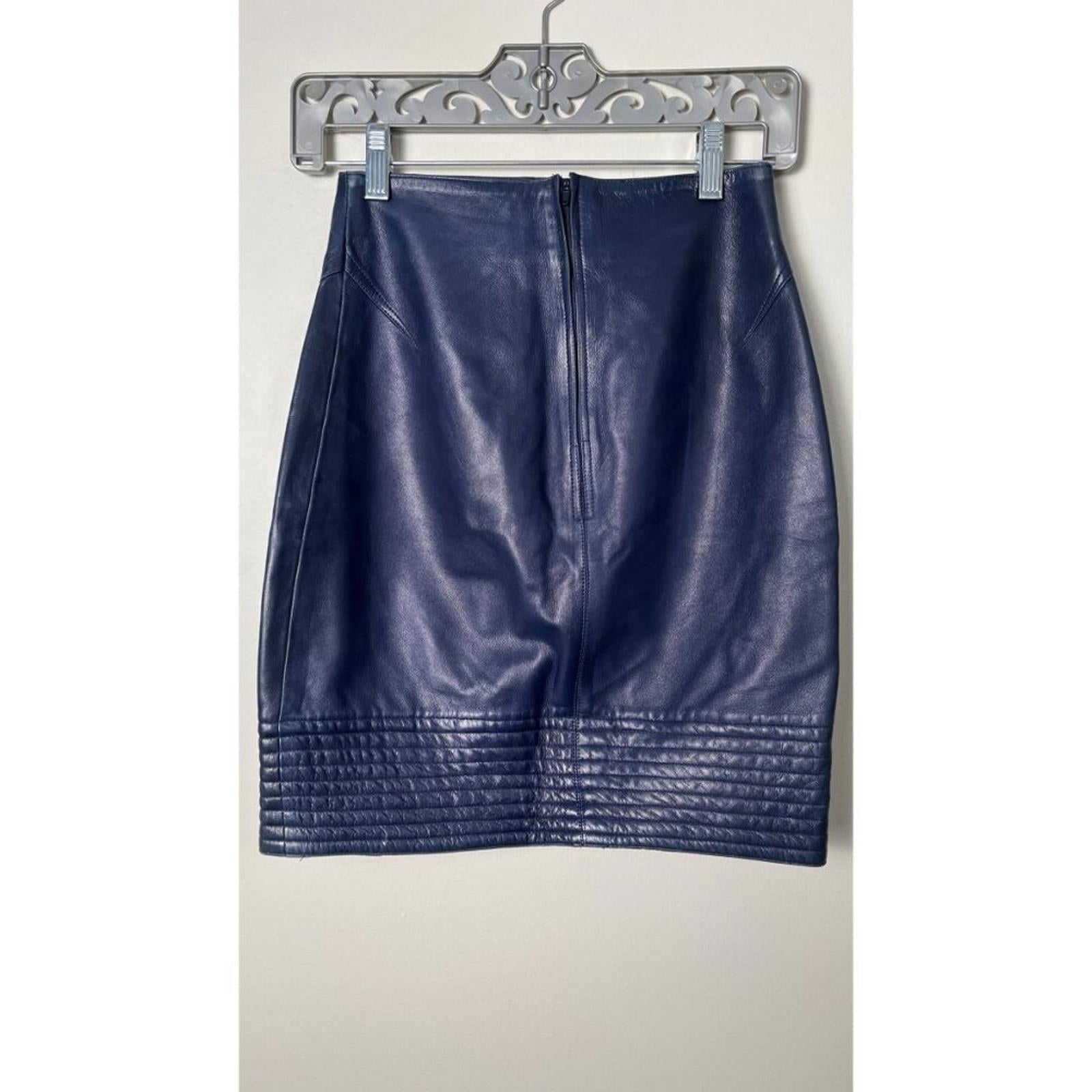 CLAUDE MONTANA LEATHER RIBBED HEM PUNK 80'S MINI SKIRT 24