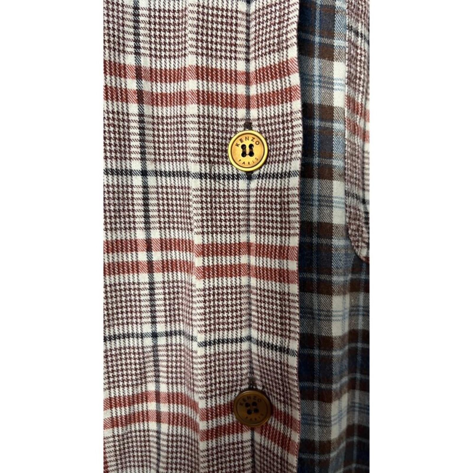 KENZO PARIS X NIGO 2 TONE PLAID OVERSIZED SHIRT showing button detail and check fabric patterns