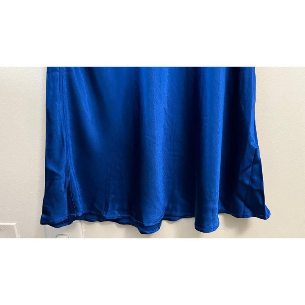 RAQUEL ALLEGRA VALENTINA LAPIS BLUE SLIP EVENING GOWN DRESS S