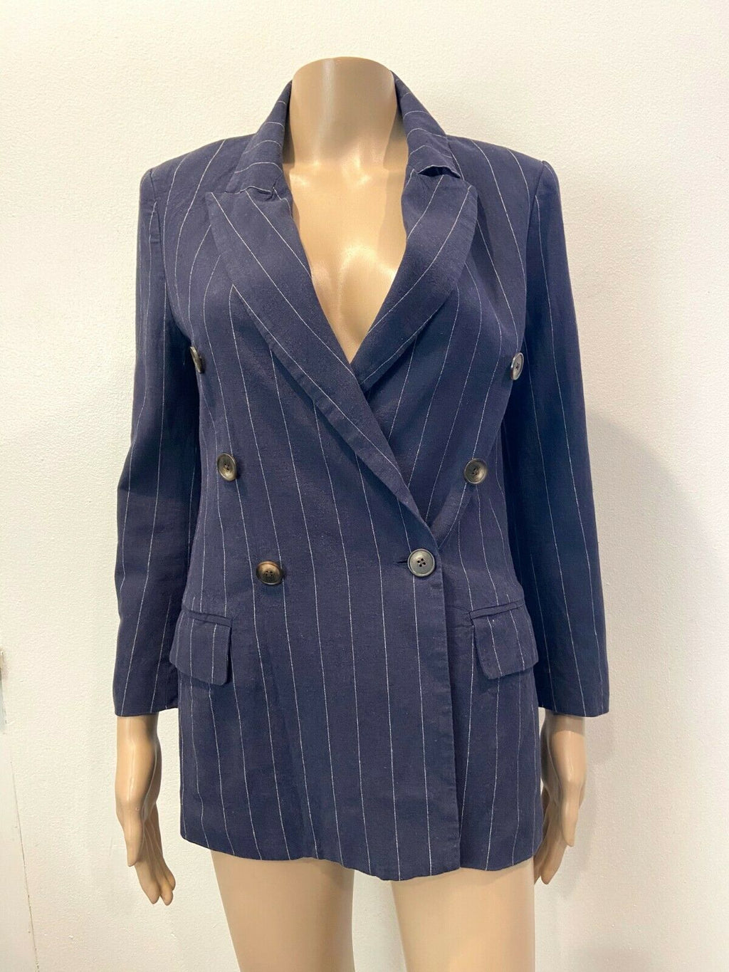 L'Agence Brea Navy Striped Double-Breasted Blazer